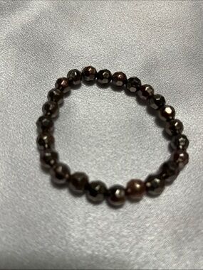 Faceted Hematite Bead Stretch Bracelet - Dark Gunmetal